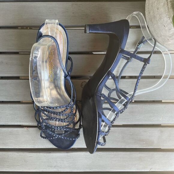 Vintage Caparros Navy Studded Formal Heel Women's 8 Strappy Prom Wedding Pump - Picture 7 of 9